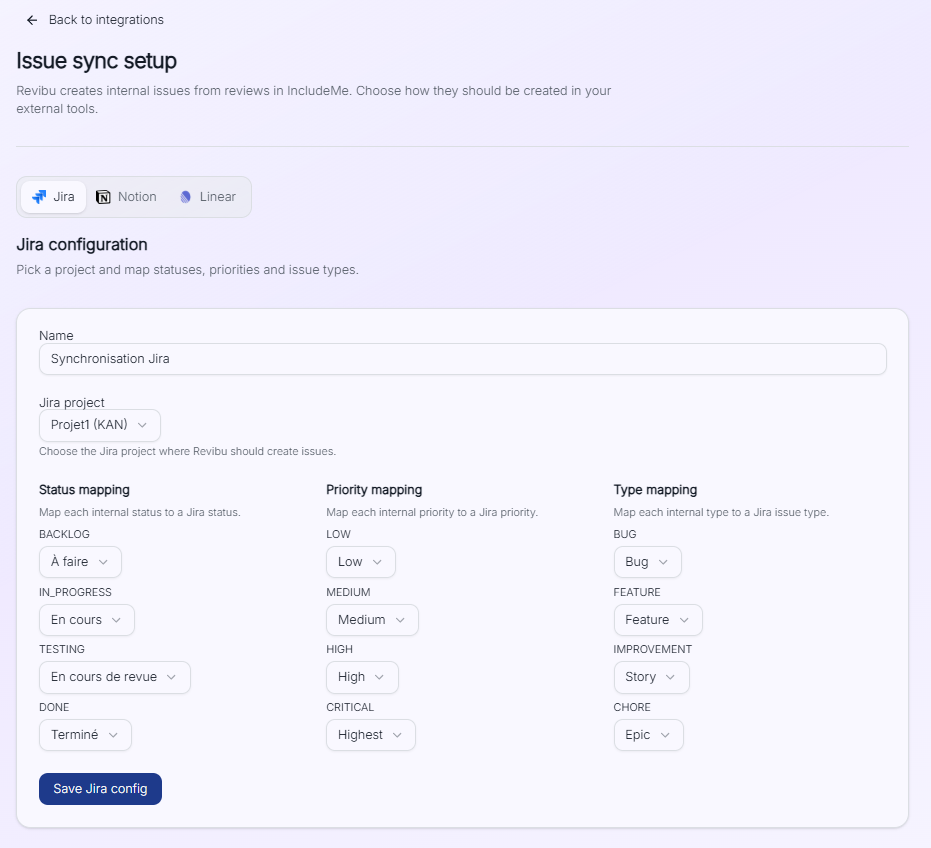 Issue sync settings entry