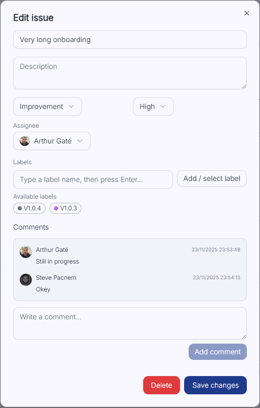 Ticket with assignee + comments