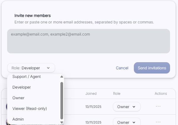 Members & roles screen