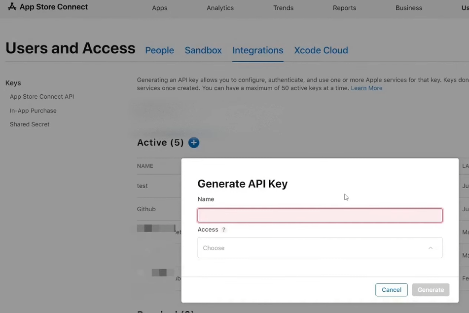 Generate API key