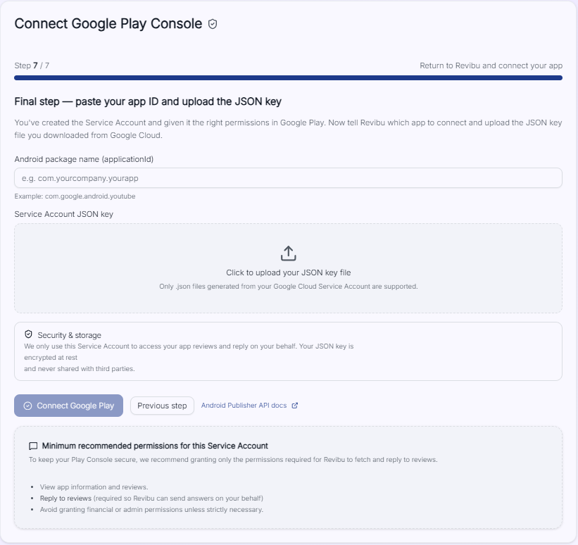Connect Google Play in Revibu